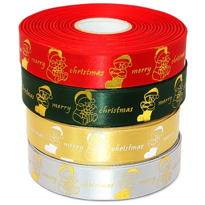 &lt;도매&gt;공단 금박곰돌이산타/크리스마스리본(1롤-20마)