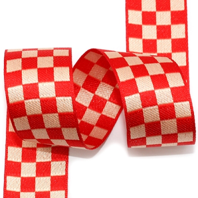 빨강/베이지 바둑판(자카드)