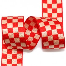 빨강/베이지 바둑판(자카드)