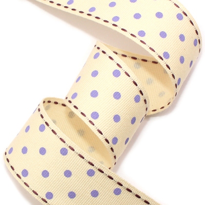 오트밀/연보라 땡땡이(가지색실 면스티치)