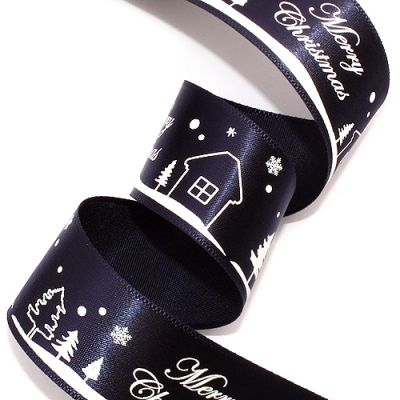 곤색공단/흰색 눈내리는 마을(크리스마스리본)