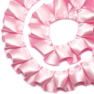 (카네이션)핑크/공단 맞주름레이스