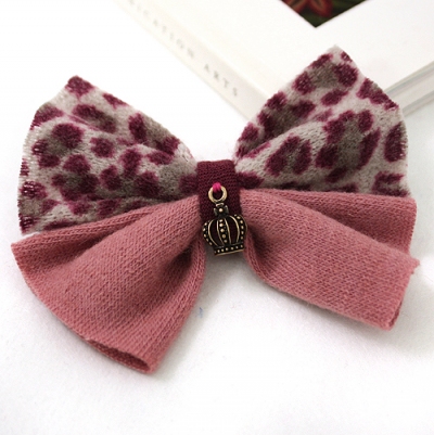 팥색/왕관포인트 호피무늬리본(원단장식)