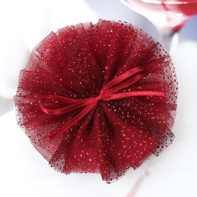 자주/리본반짝이 원형망사(원단장식)