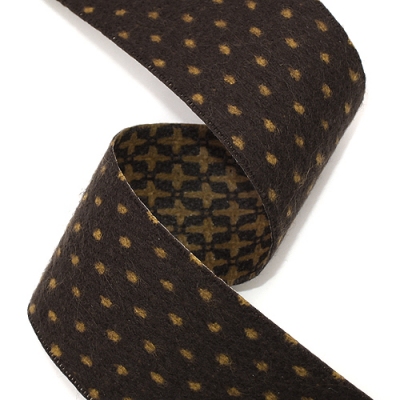 진밤/겨자 도트무늬 모직(원단리본)