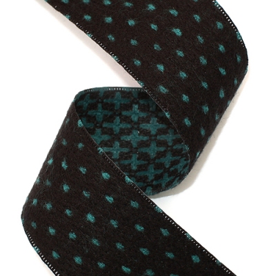 검정/옥색 도트무늬 모직(원단리본)