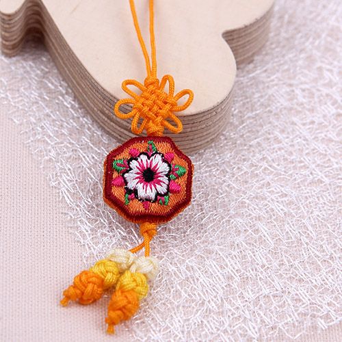 오렌지색/자수꽃팔각형(매듭장식)